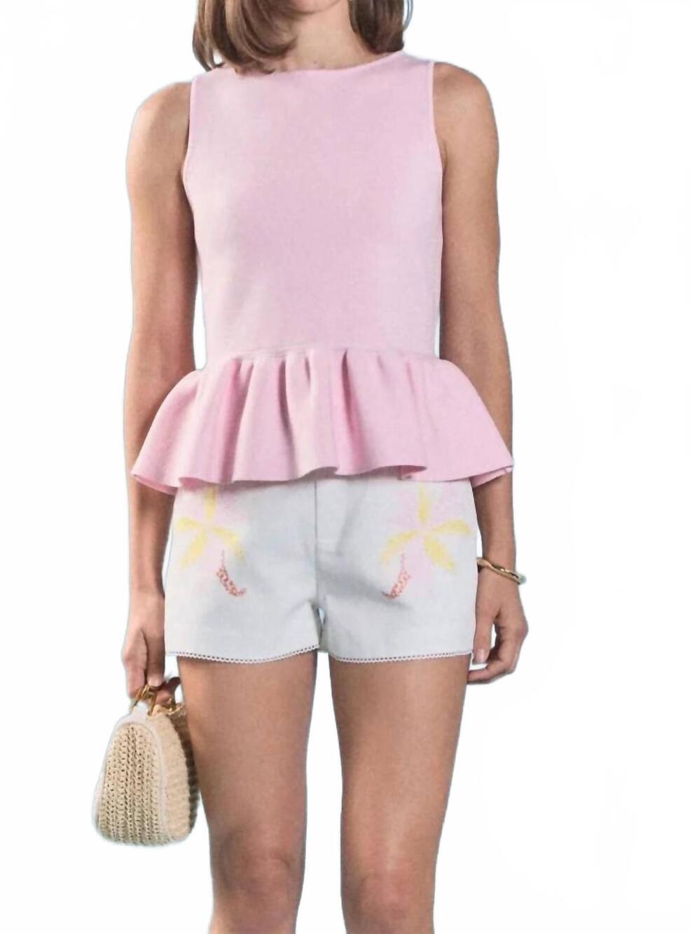 NEW ENGLISH FACTORY women's peplum knit top in pink